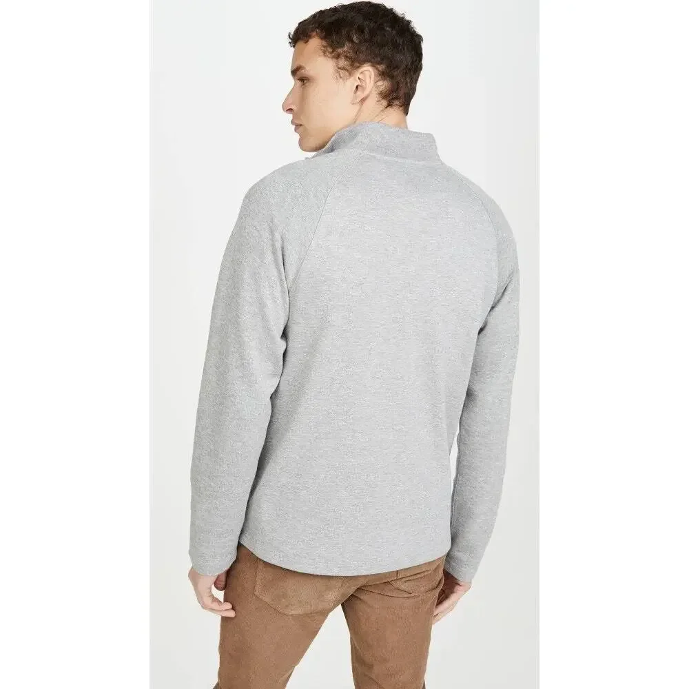 Vince Men's French Rib-Knit Quarter-Zip Heather Grey Sail Sweater Size Large